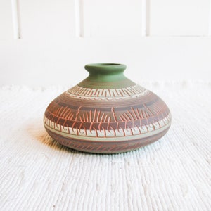 Navajo Pottery Vase in Green, Terracotta, White
