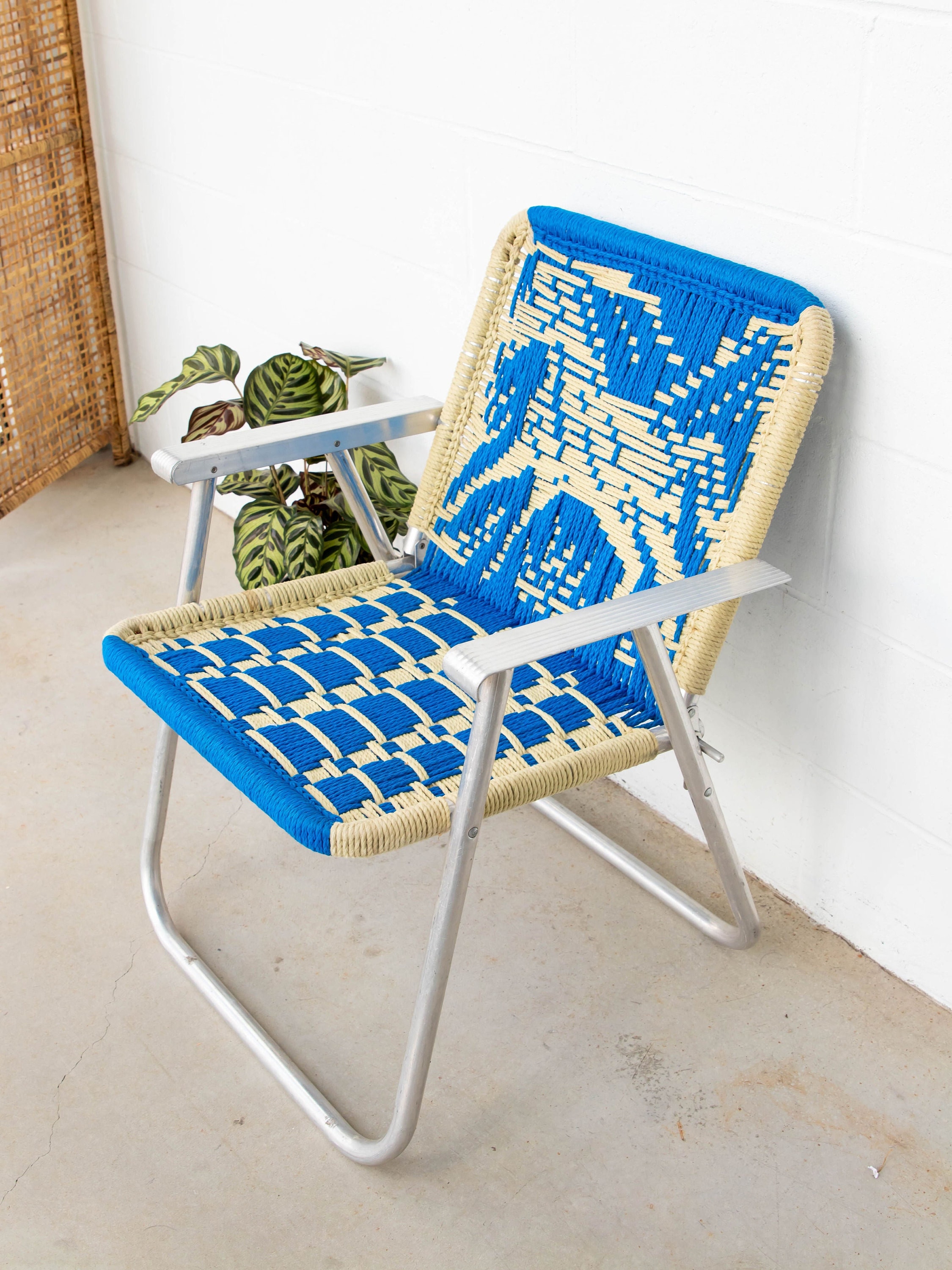 Retro Macram Woven Folding Lawn Chair Etsy