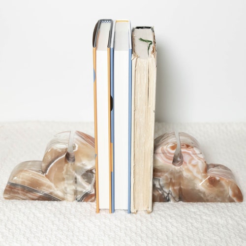 Set of 2 shops Pink Marbled Onyx Bookends