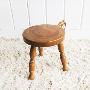 Wood plant Stand Milk Stool with Leather Handle image 4