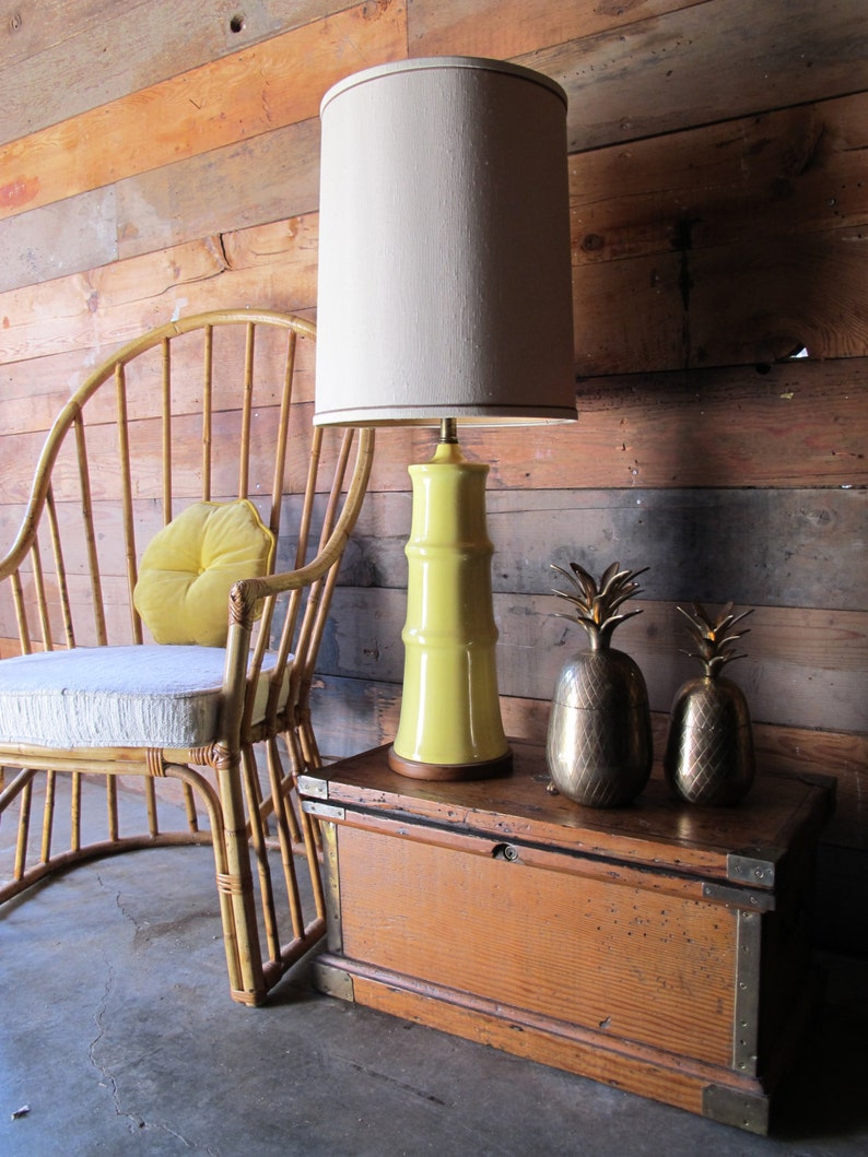 MidCentury Light Yellow Bamboo Ceramic Lamp Base With Etsy