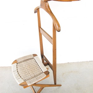 Hans Wegner Style Mid-Centry Valet Chair with Woven Storage Bench Seat image 7