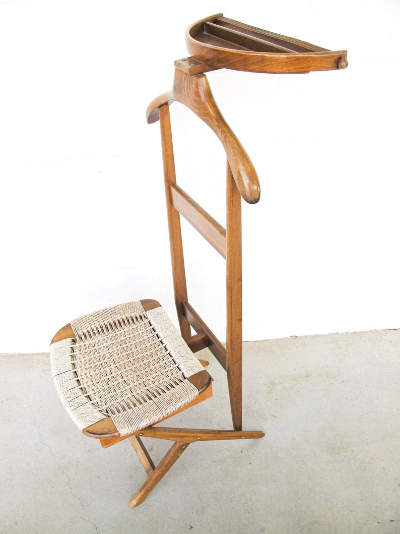 Hans Wegner Style Mid-Centry Valet Chair with Woven Storage Bench Seat image 7
