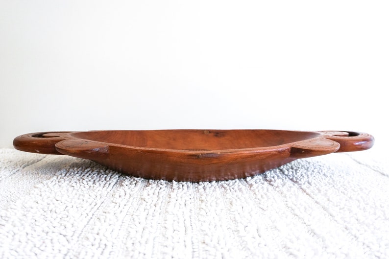 Beautiful Vintage Oval Hand Carved Teak Wood Tray Etsy