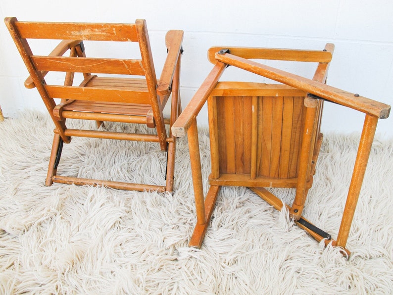 Childrens Kids Slatted Wood Folding Chairs Set of Two image 3