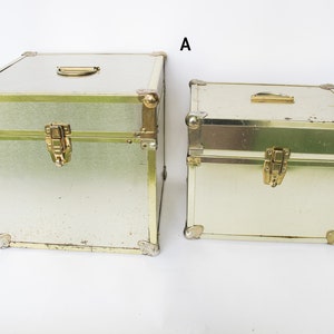 Metallic Chrome and Brass Sheet Metal Wood Trunks (Each Sold Separately)