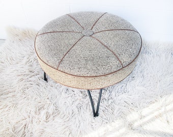 Midcentury Naugahyde Circular Upholstered Ottoman Stool