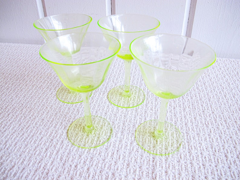 Vaseline Champagne Cocktail Wine Glasses 2 Sets of Four Glasses Available and Sold Separately image 5