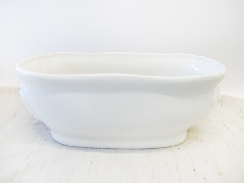 Large Italian White Ceramic Serving Bowl with Lions Heads image 3