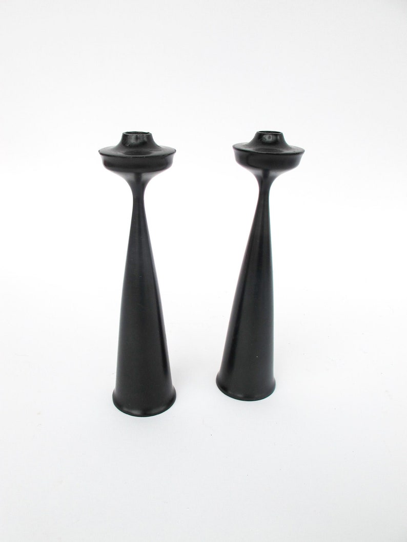 Set of 2 Midcentury Swedish Wood Candlesticks Made in Sweden image 1