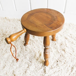 Wood plant Stand Milk Stool with Leather Handle image 8