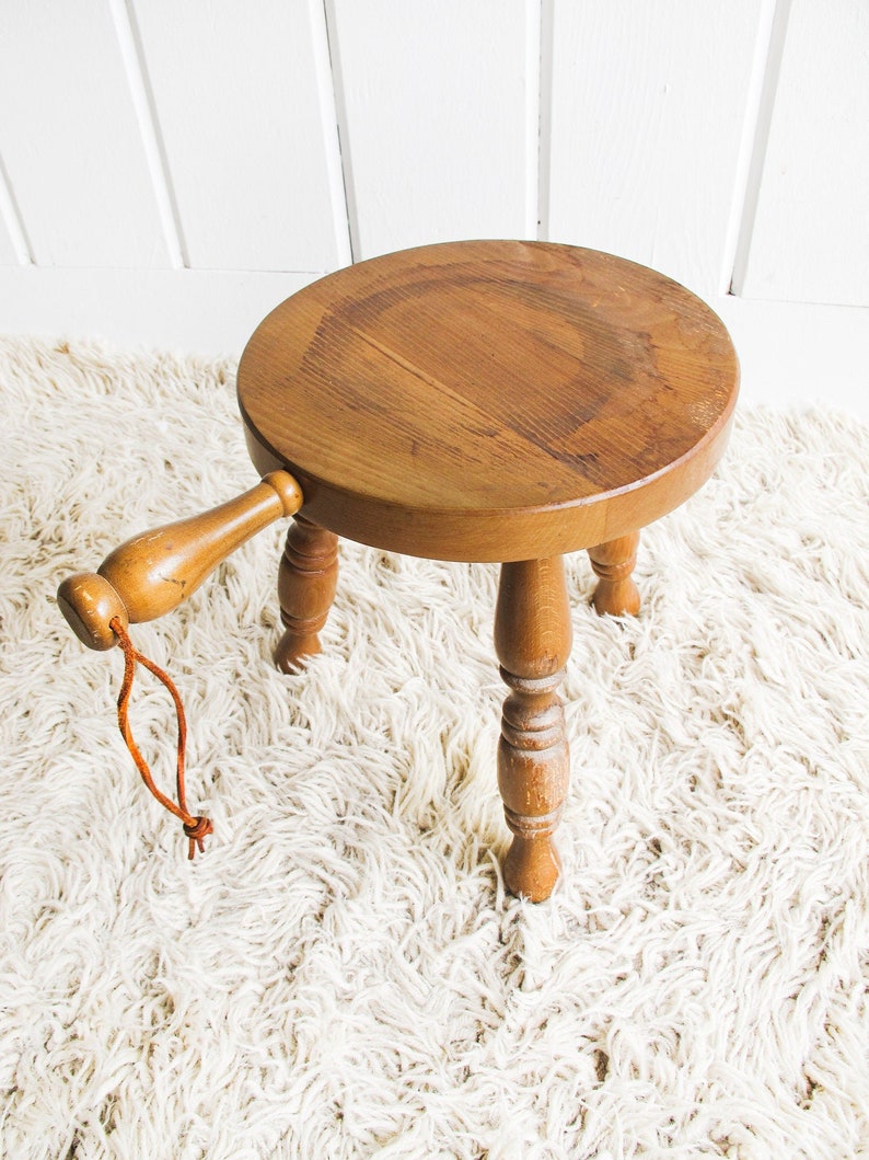 Wood plant Stand Milk Stool with Leather Handle image 8