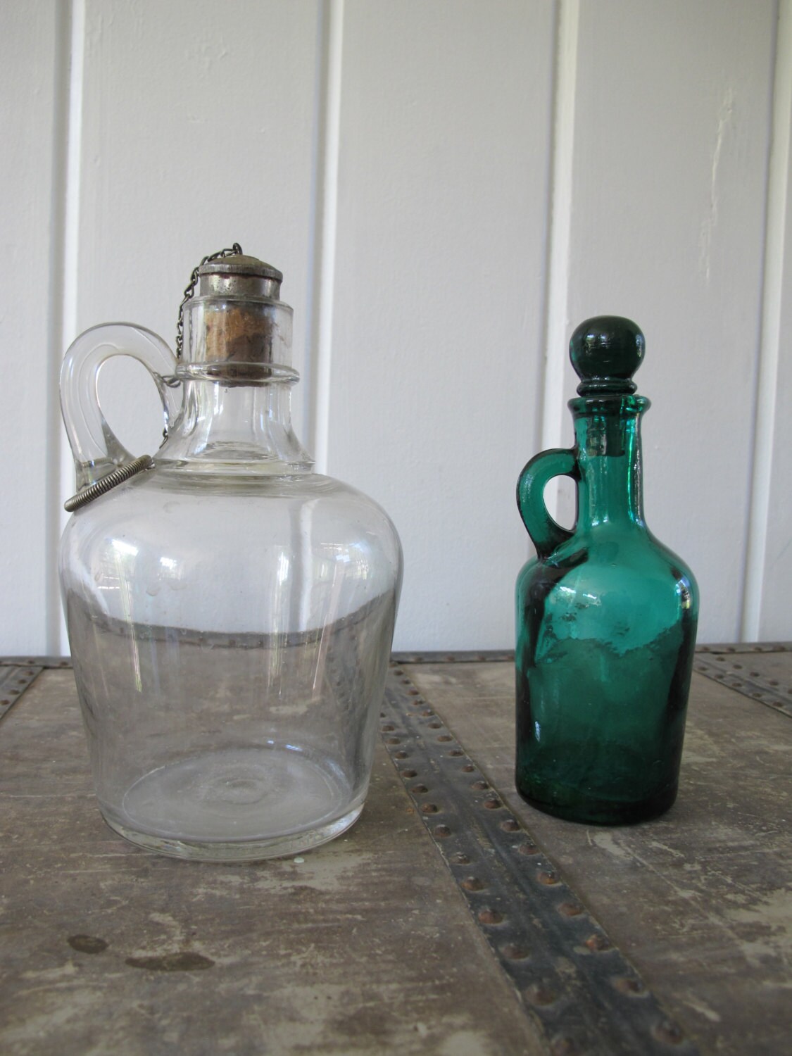 Vintage Italian Clear Vinegar Jar and Emerald Green Glass Oil Etsy