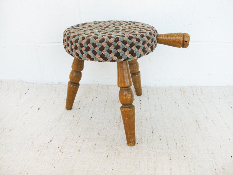Japanese Milk Stool with Woven Rug Cover image 2