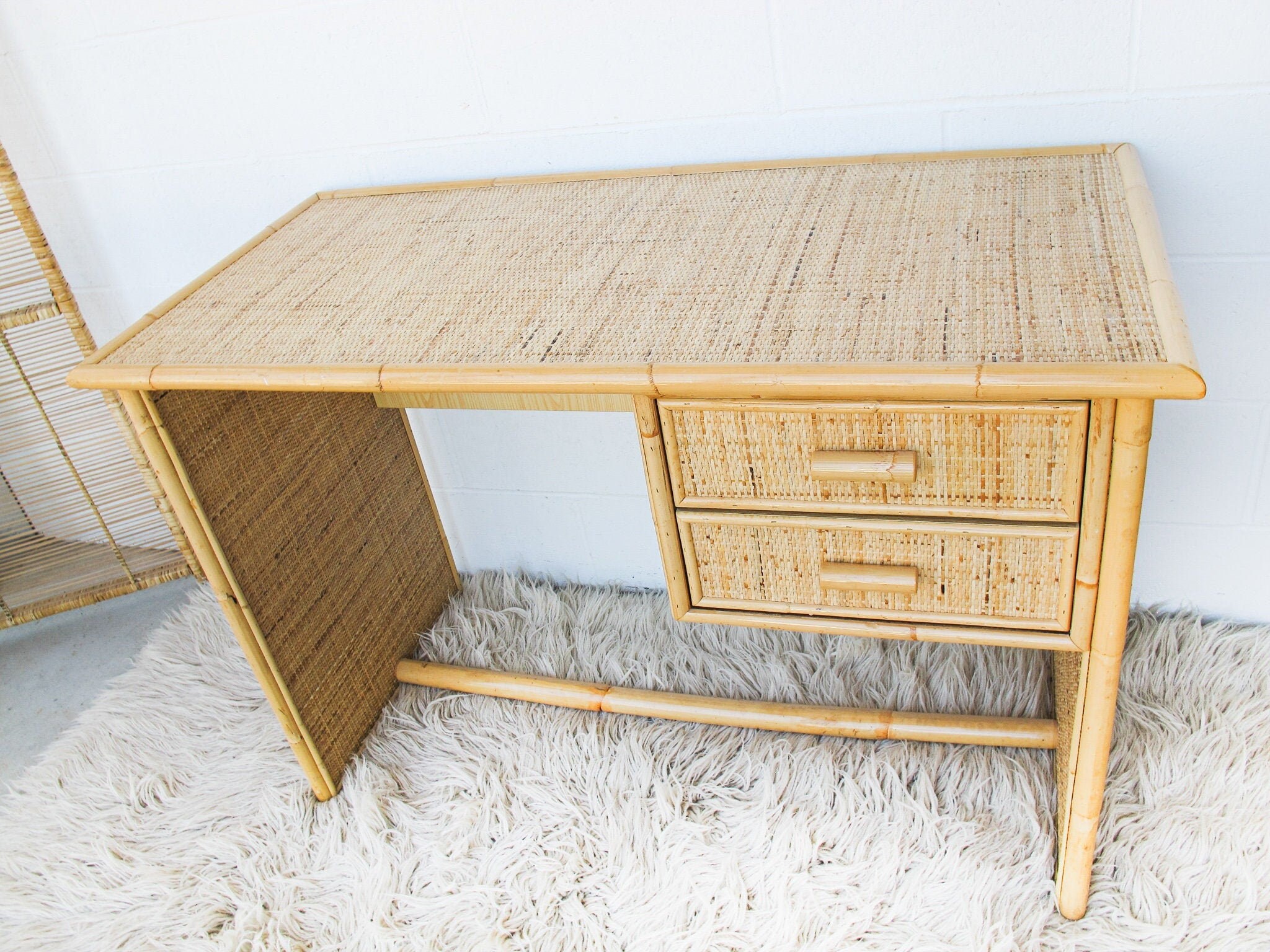 Cane desk cheap with drawers