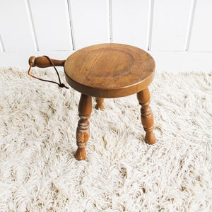 Wood plant Stand Milk Stool with Leather Handle image 2