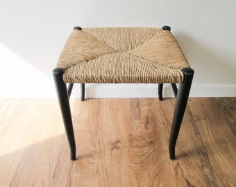 Rush Woven Entry Bench Stool Vintage Antique