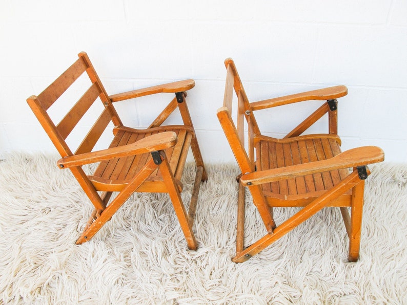 Childrens Kids Slatted Wood Folding Chairs Set of Two image 9