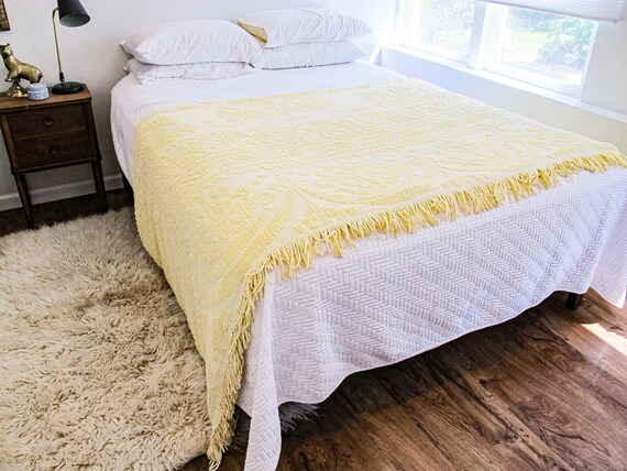 Light Yellow Cotton Nubby Blanket Bedspread With Fringe Etsy