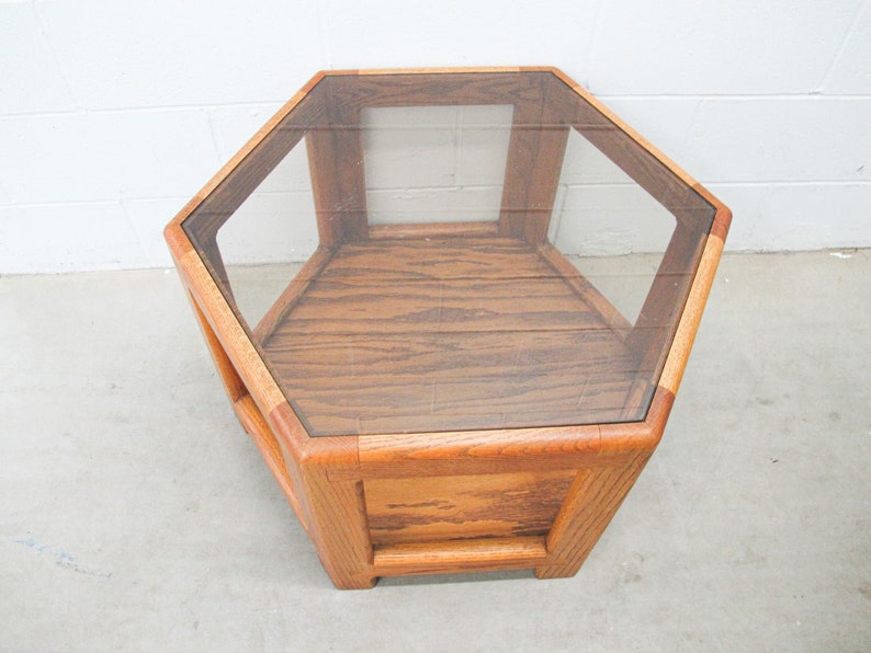 Midcentury Hexagon Table with Frosted Black Glass image 5