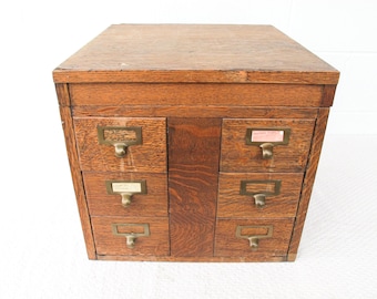 Wood File Card Cabinet with 6 Drawers