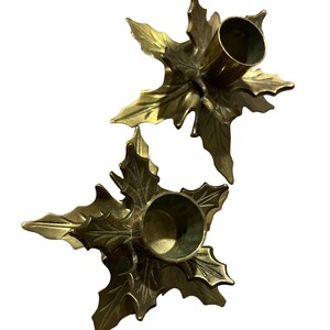 Brass Holly Holiday Leaf Candle Holders Sold Individually image 3