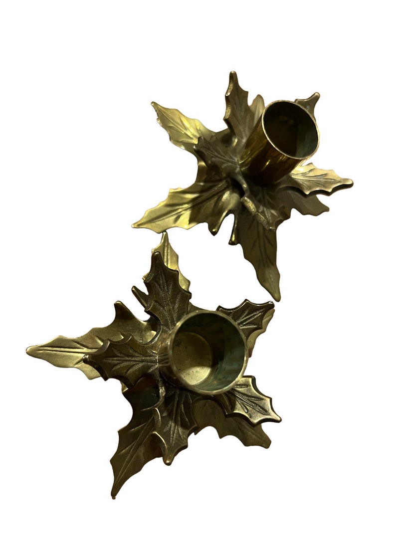 Brass Holly Holiday Leaf Candle Holders Sold Individually image 3