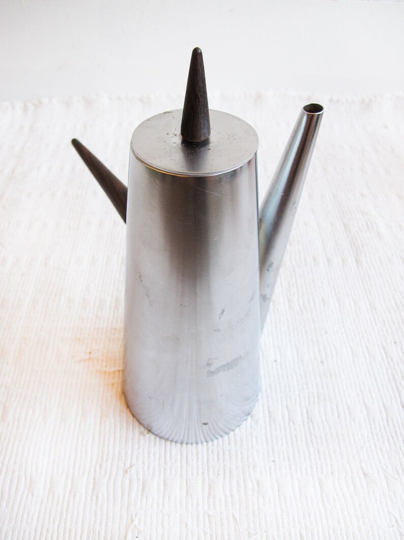 Midcentury Italian Stainless Steel Tea Coffee Pot with Rosewood Handles image 9