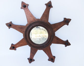 Starburst Mirror with Wood Frame