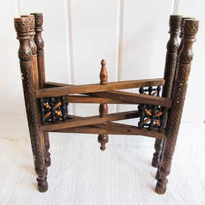 Mixed Metal Copper Top Tray Table with Folding Wood Legs with Inlay image 2