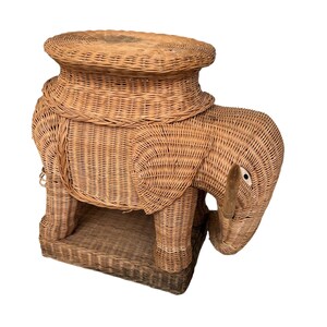 Woven Wicker Elephant Side Table Plant Stand Vintage image 8