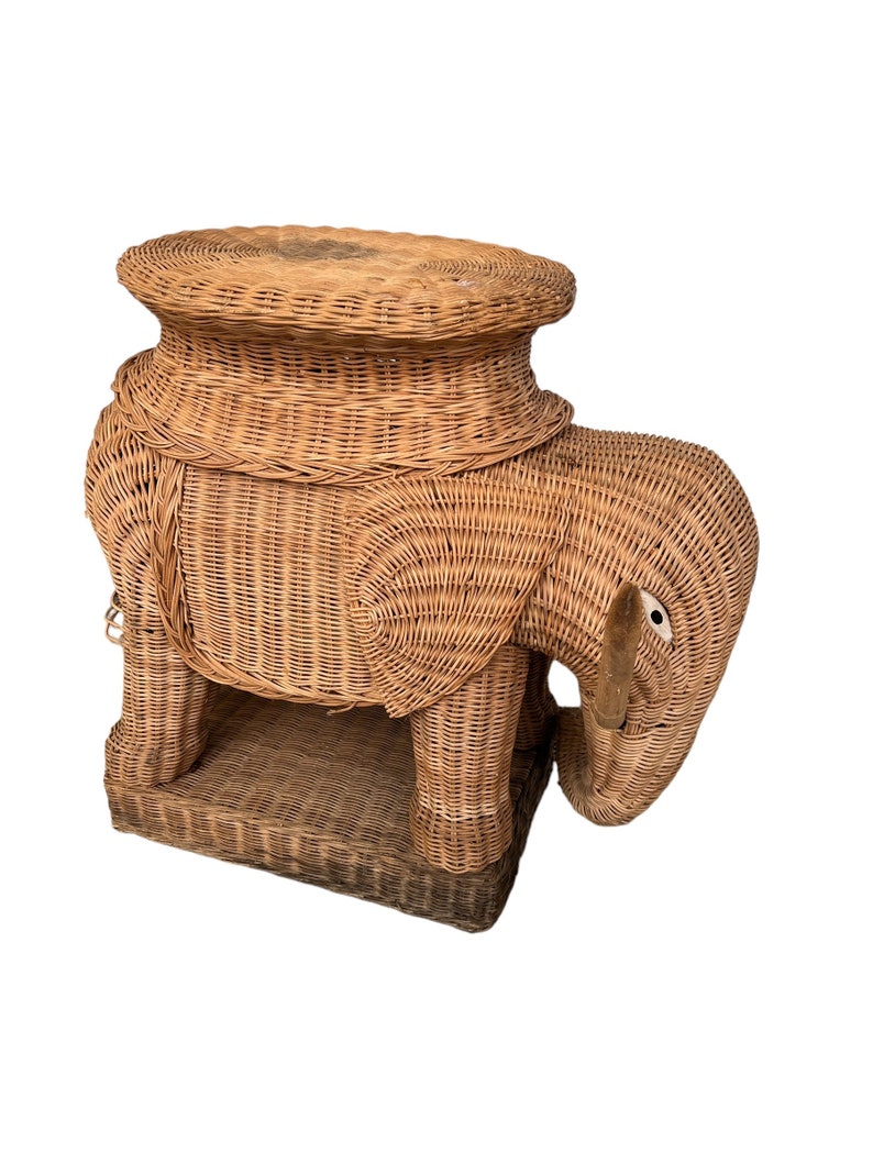 Woven Wicker Elephant Side Table Plant Stand Vintage image 8