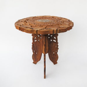Teak Wood Table Plant Stand with Inlay image 1