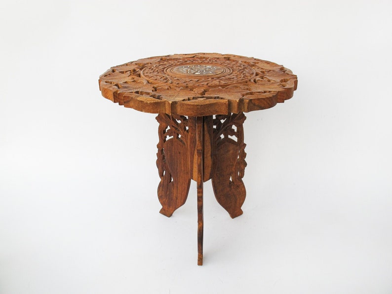 Teak Wood Table Plant Stand with Inlay image 1