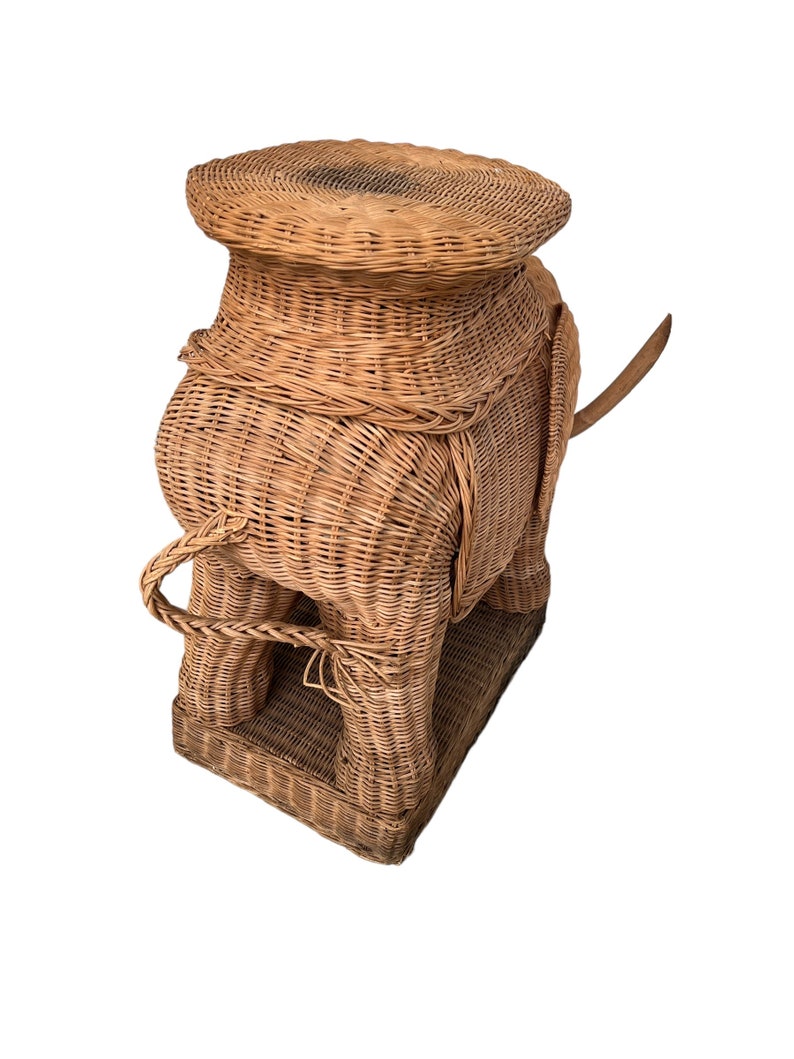 Woven Wicker Elephant Side Table Plant Stand Vintage image 7