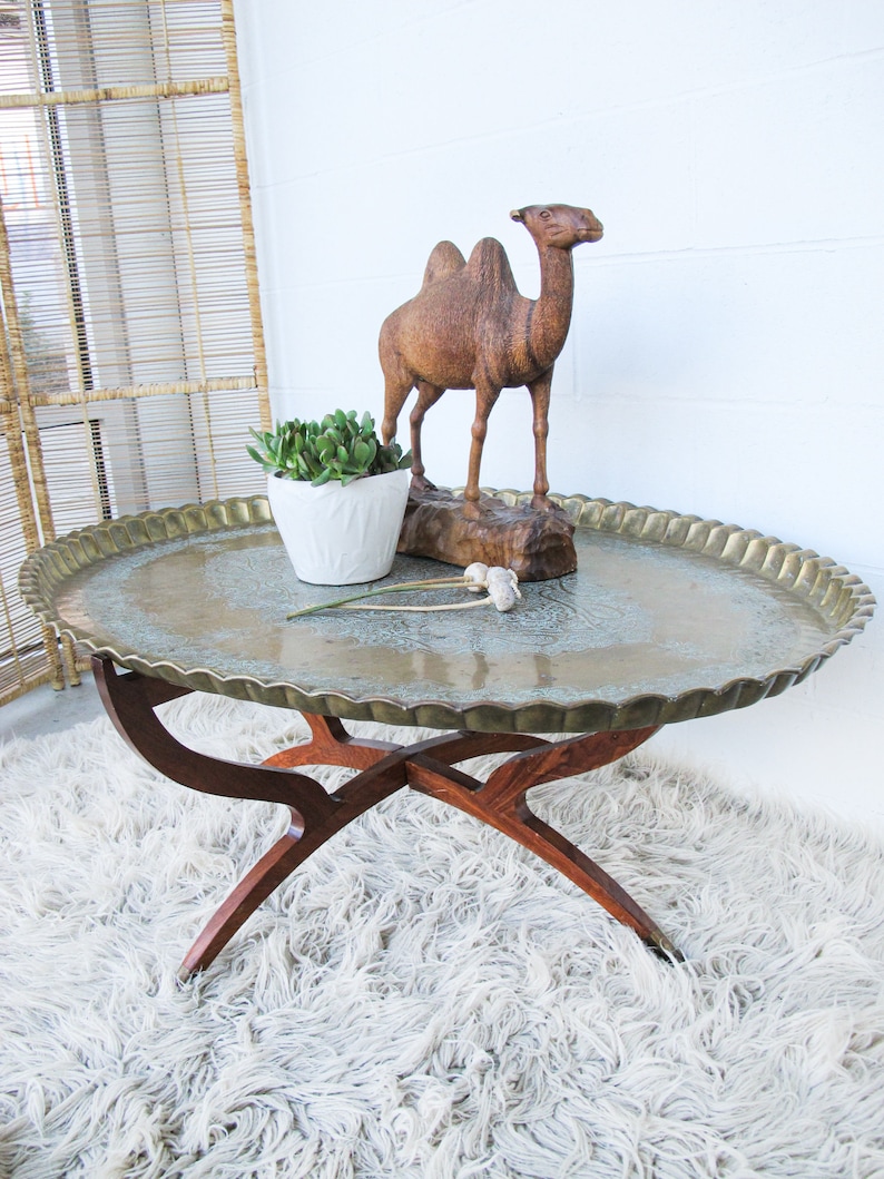 Large Oval Vintage Engraved Brass Table Top with Etsy