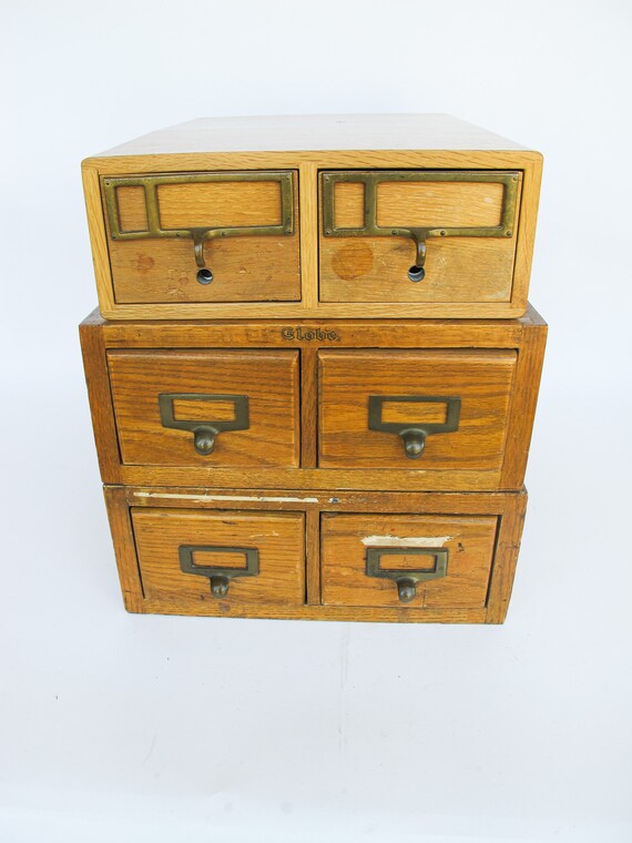 Vintage Library Desk Drawer Organizer - Wooden Storage Box with 16 Drawers  USA