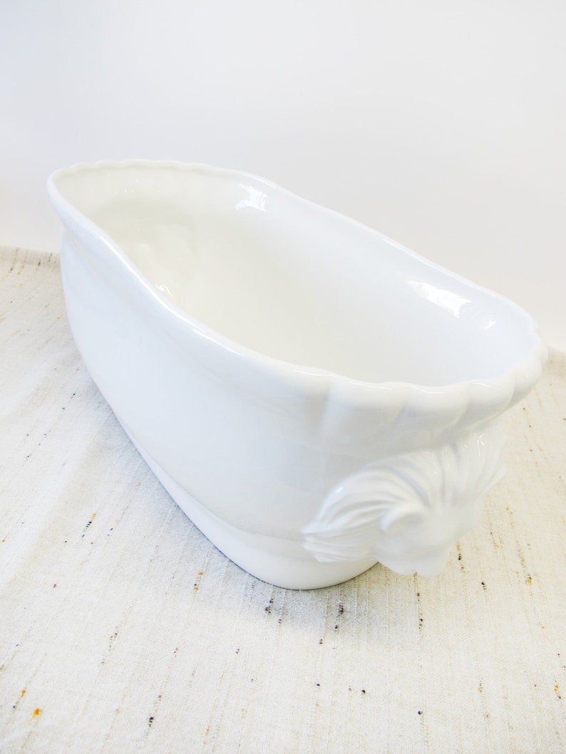 Large Italian White Ceramic Serving Bowl with Lions Heads image 9