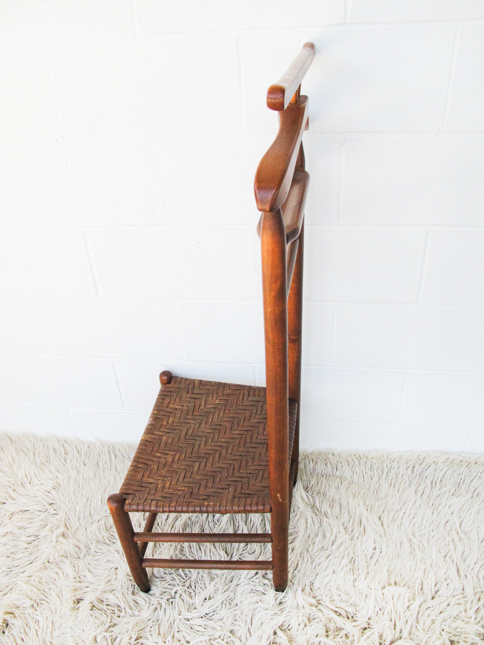 Large Vintage Wood Valet Chair with Woven Seat Etsy