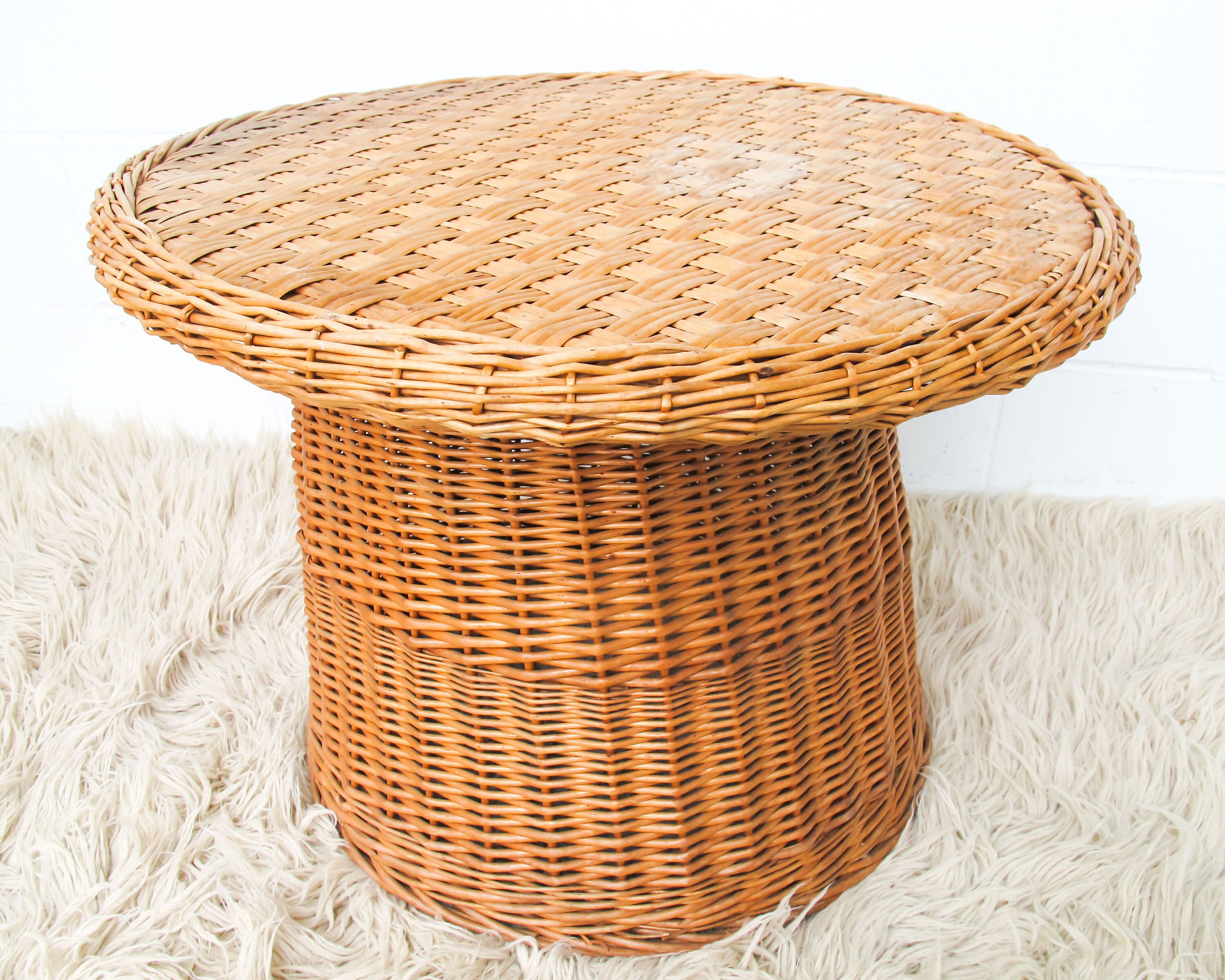 Wicker drum cheap side table