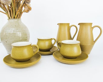 Denby England Ceramic Mug Saucer and Pitcher Set of Eight