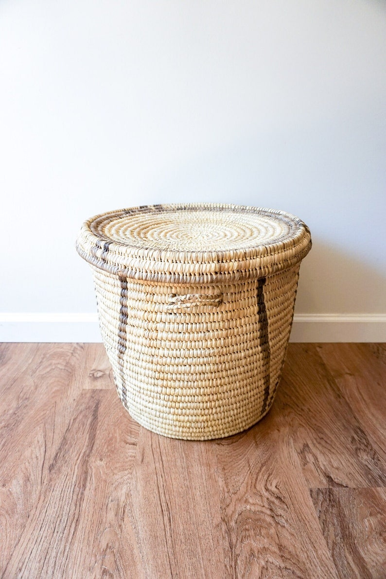 Woven Tribal African Basket with Lid Large image 4
