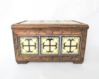 Mexican Tile and Carved Wood Trunk