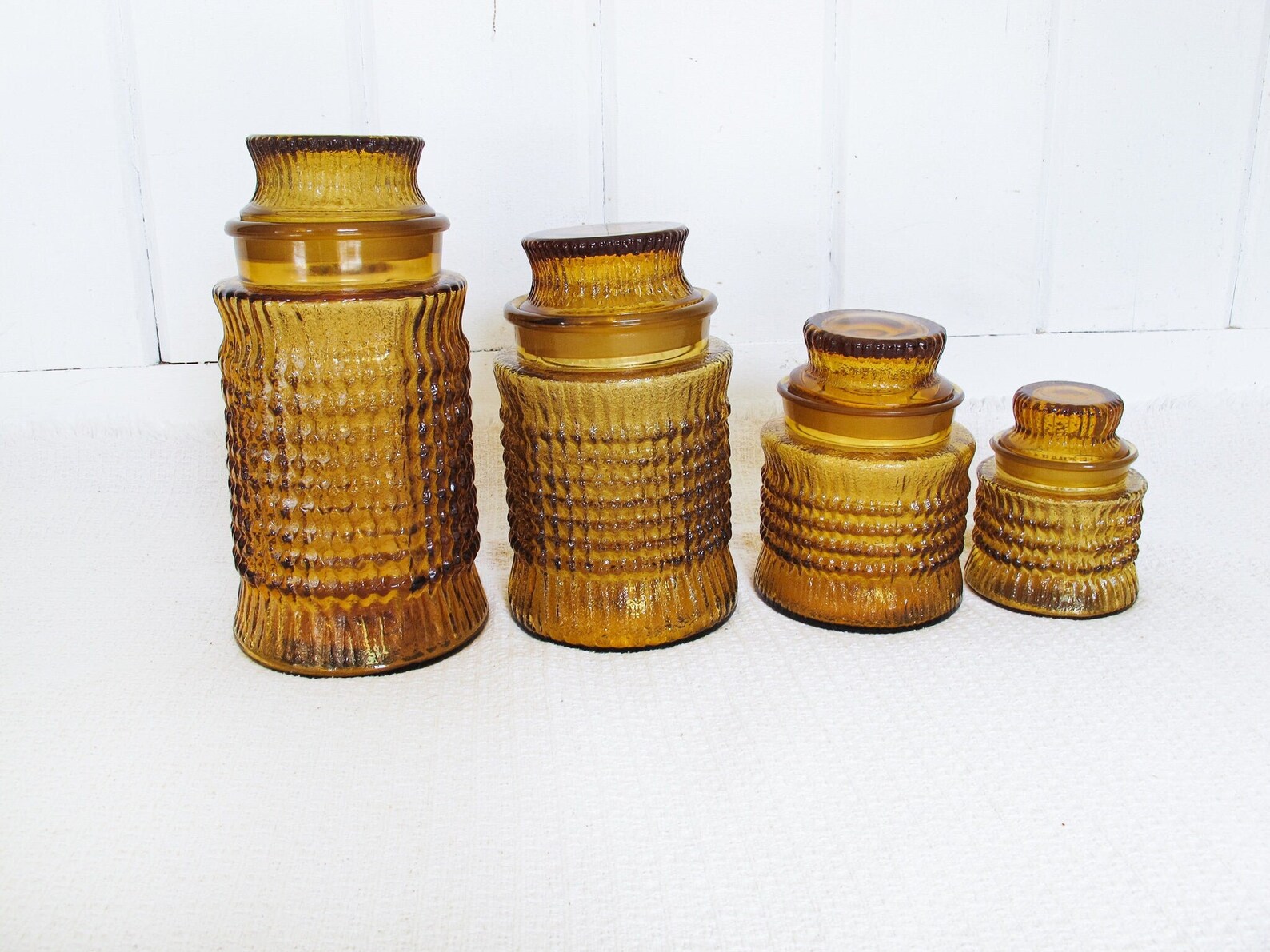 Amber Glass Kitchen Canister Set of Four Etsy