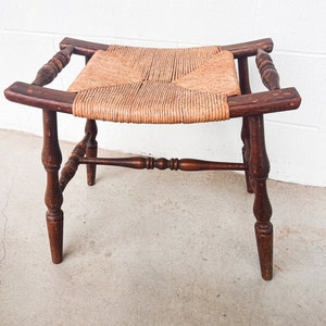 Primitive Curved Woven Rush Bench with Wood Frame image 8