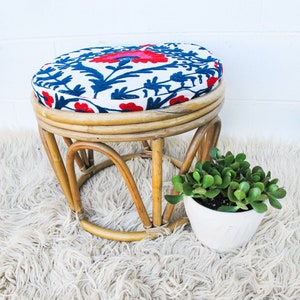 Bentwood Bamboo Stool Ottoman with Suzani Cushion image 2