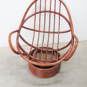 Bamboo Nest Pampasan Chair with Tan and Blue Cushion in Dark Stain image 6