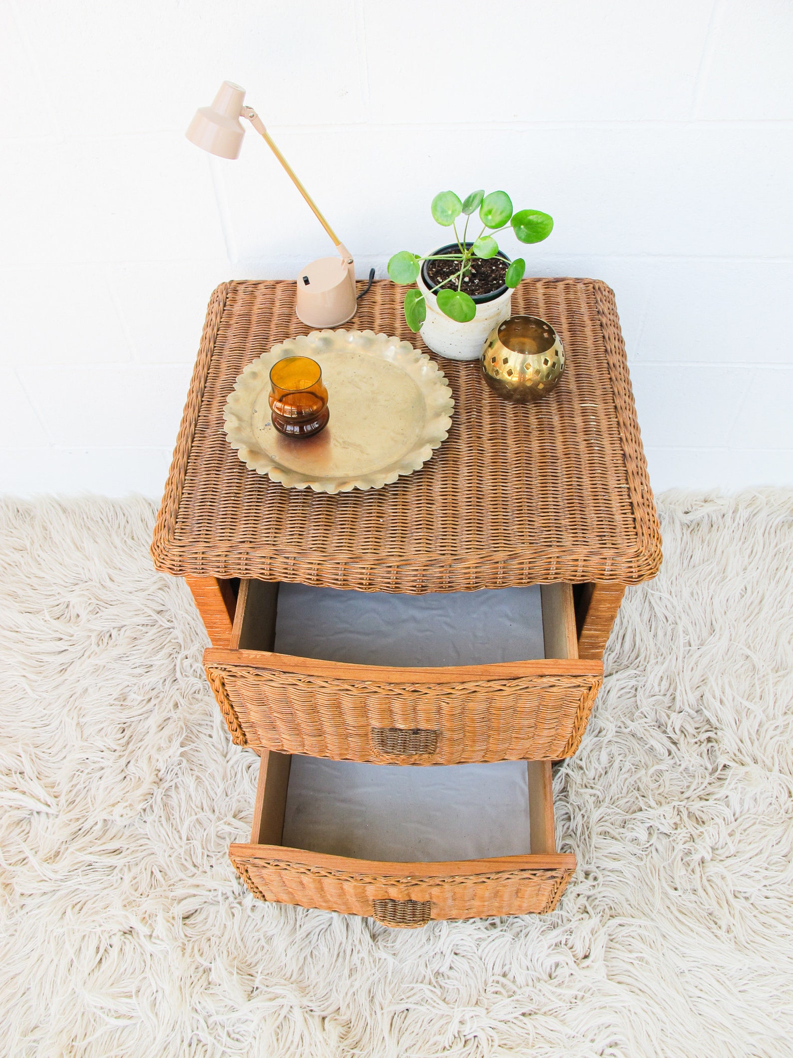 Two Drawer Rattan Bedside table Etsy