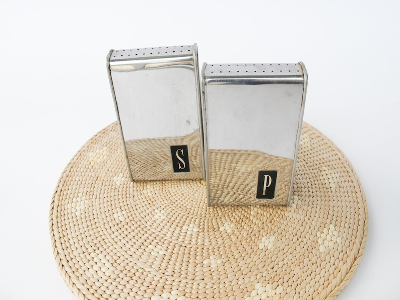 Aluminum Midcentury Salt and Pepper Shakers Set image 1