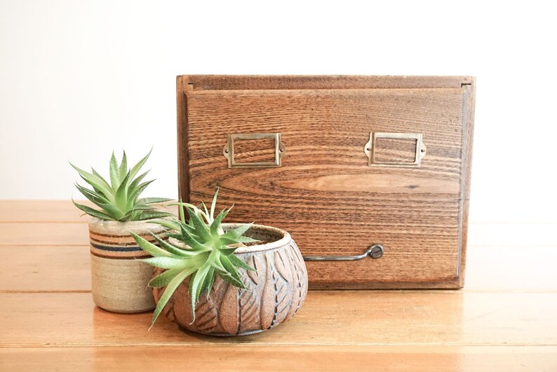 One Drawer Vintage Wood File Folder Cabinet With Brass Pulls Etsy
